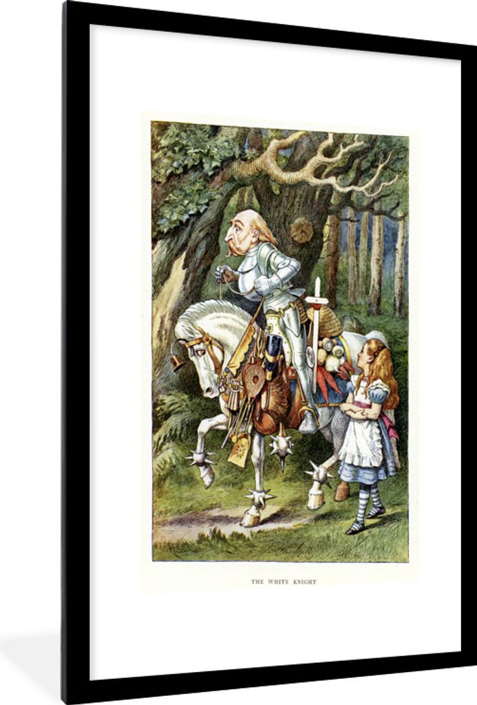 MuchoWow MuchoWow Gerahmtes Poster Vintage-Illustration Alice und der weiße Ritter 60x90 cm - Poster mit zchwarzem Bilderrahmen - Dekoration -...