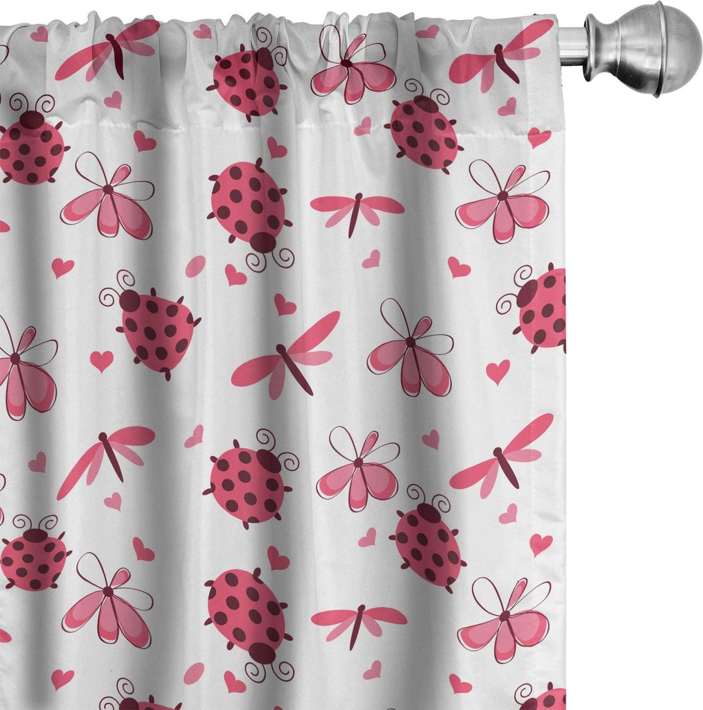 ABAKUHAUS Marienkäfer Vorhänge, Gardinen, Gewölbt Zurück Runde Marienkäfer Herzen Blumen Libellen Romantik Wings Pattern, 2 Stück 75 x 225 cm...