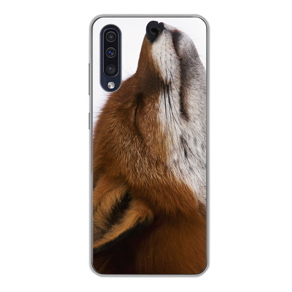 MuchoWow Handyhülle Schutzhülle Hülle für Samsung Galaxy A50 Fuchs - Nase - Weiß Silikon Softcase Handy Hülle - Mobiltelefonhülle