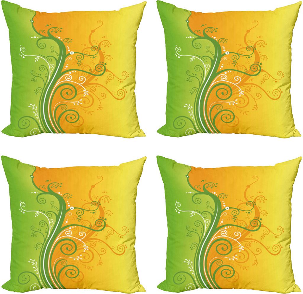 ABAKUHAUS Modern Kissenbezug Set (4 Stück), Blume wirbelt Branchen, Moderner Doppelseitiger Digitaldruck, 45 cm x 45 cm, Hellgrün Marigold