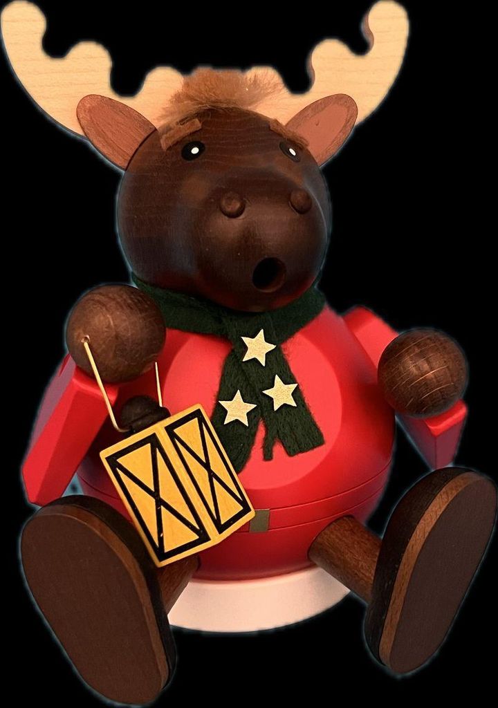 Rauchfigur Elch mit Laterne sitzend Höhe 14cm NEU