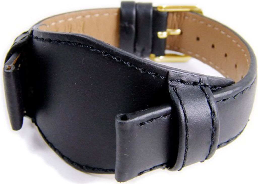 Uhrenarmband Leder mit Unterlage Kalbsleder schwarz Ton in Ton 22286G, Stegbreite:14mm
