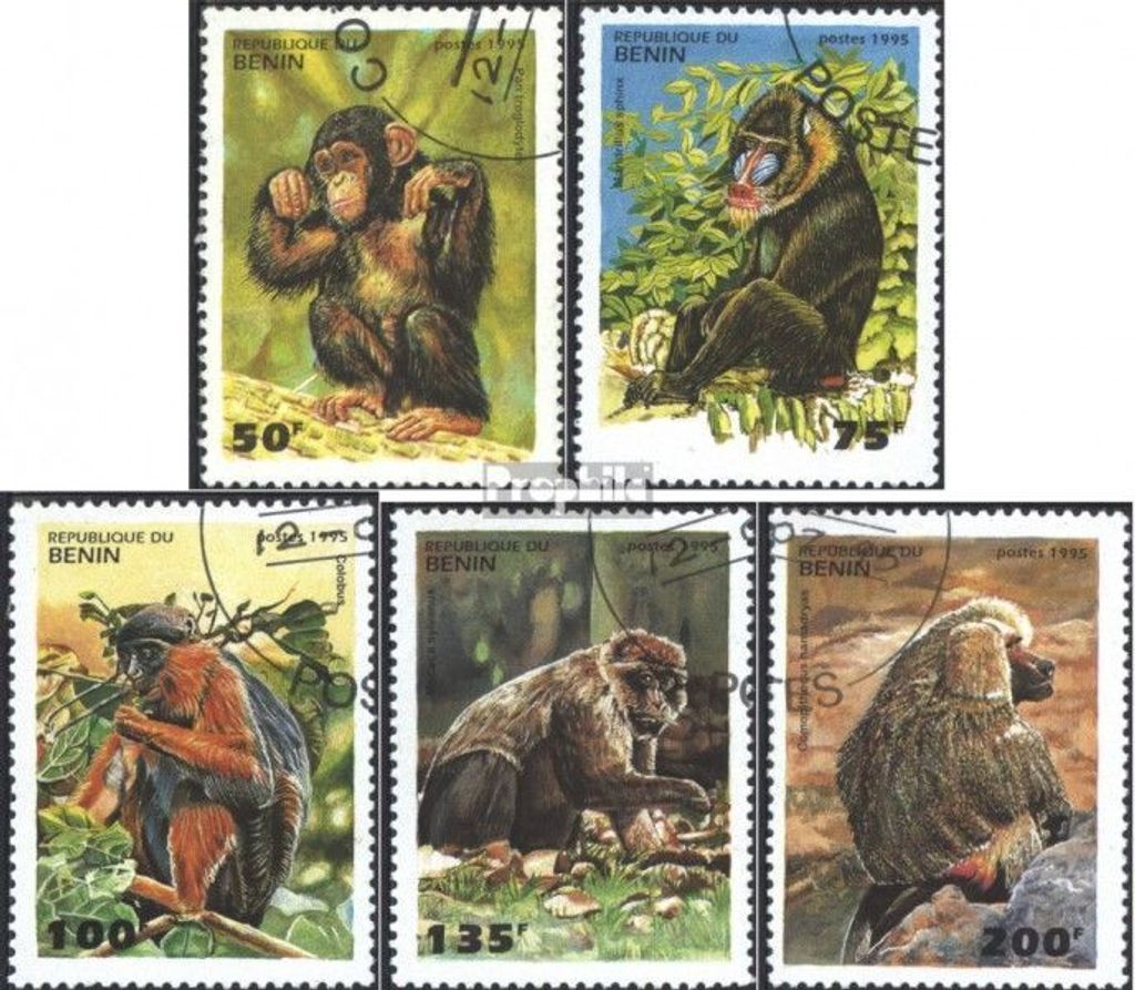 Briefmarken Benin 1995 Mi 638-642 (kompl.Ausg.) gestempelt Affen