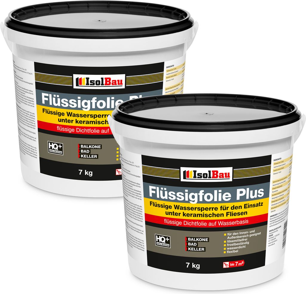 Isolbau Flüssigfolie PLUS 14kg - Dichtfolie für innen & Außenbereich - für Wand & Boden - Balkonabdichtung, Terrasse - Lösemittelfreie, wasser...