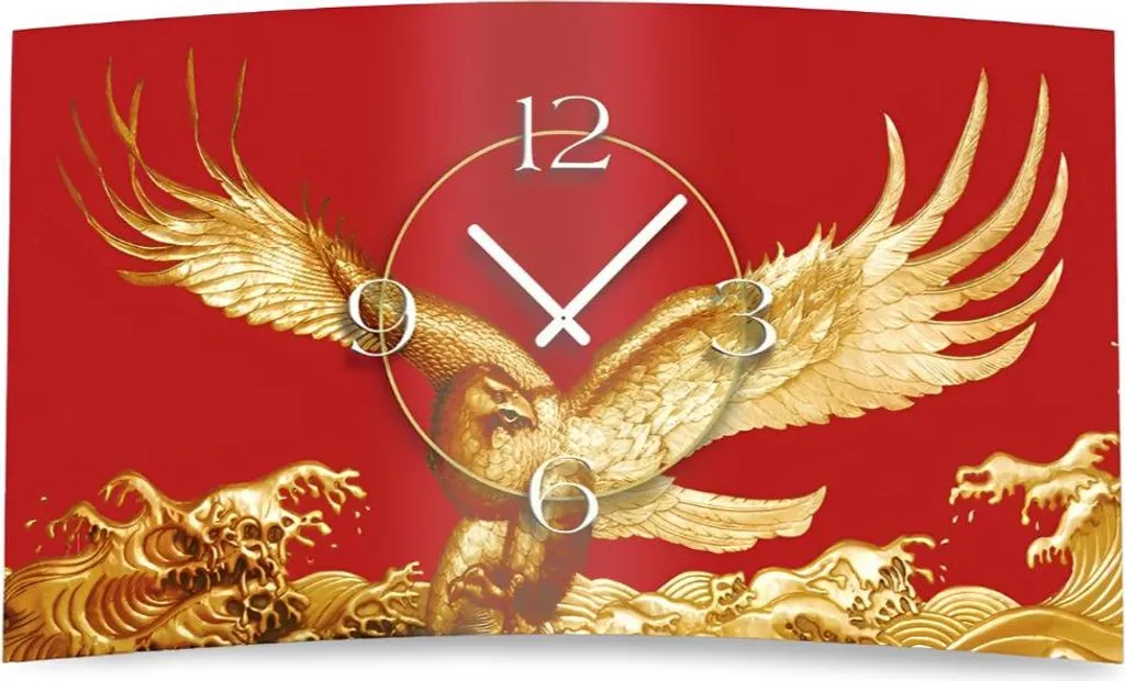 Horloge murale pour salon moderne décorative aigle or rouge dixtime