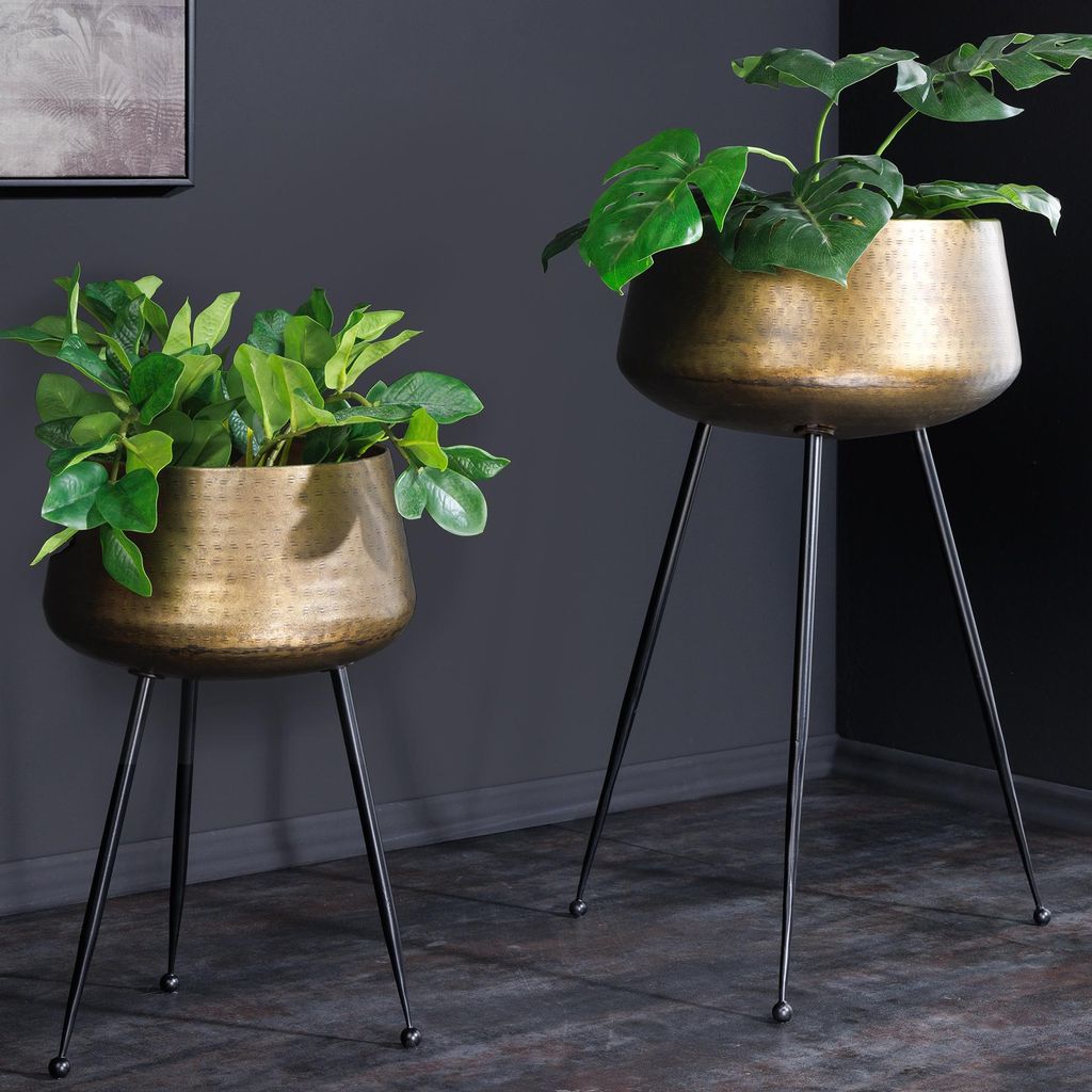 riess-ambiente 2er Set Blumentopf FLOWERS 65cm messing gold schwarz Eisen Hammerschlag-Design