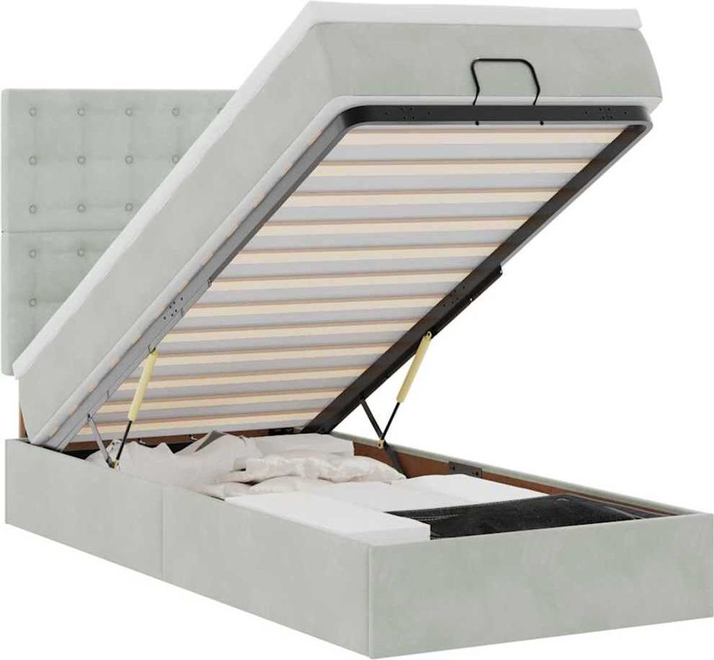 vidaXL Ottoman-Bett mit Matratzen & LEDs Hellgrau 80x200 cm Samt