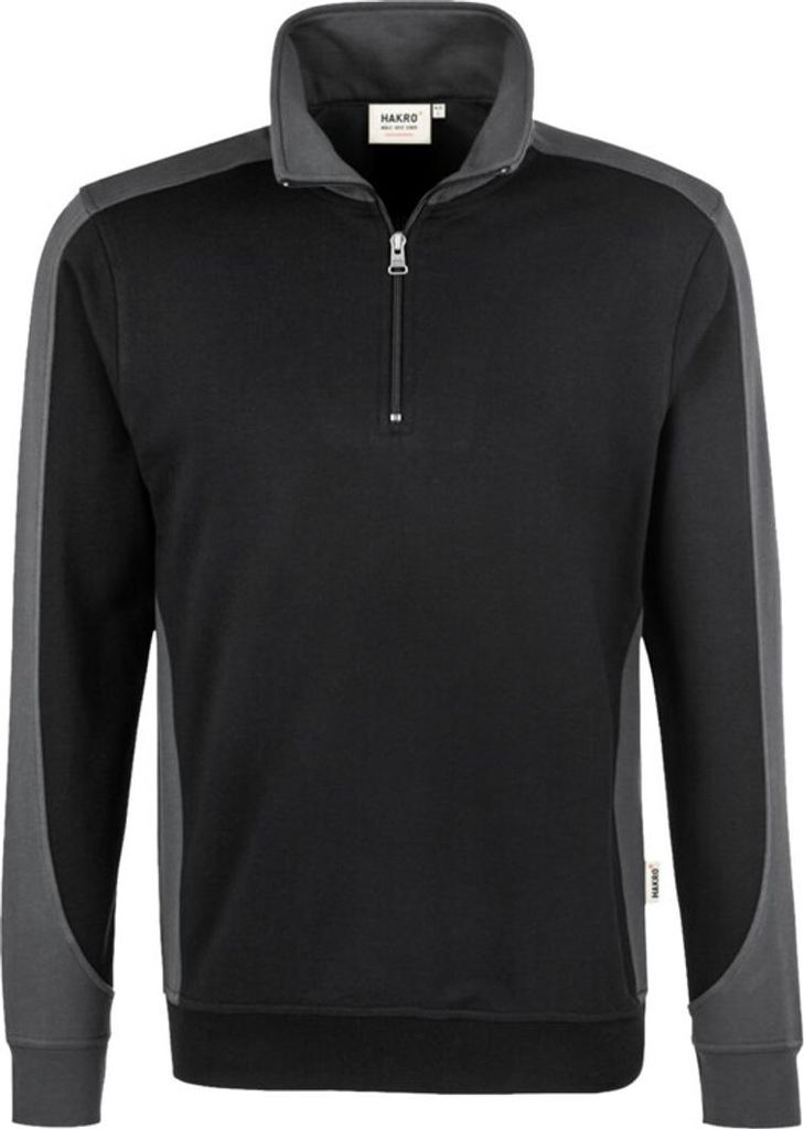 HAKRO Zip-Sweatshirt Contrast Mikralinar 476, schwarz/anthrazit, 5XL
