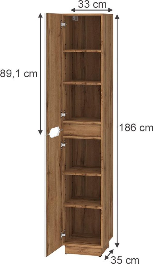 Vicco Badschrank Lotta, 33 x 186 cm mit 2 Türen, Eiche/weiß gestreift