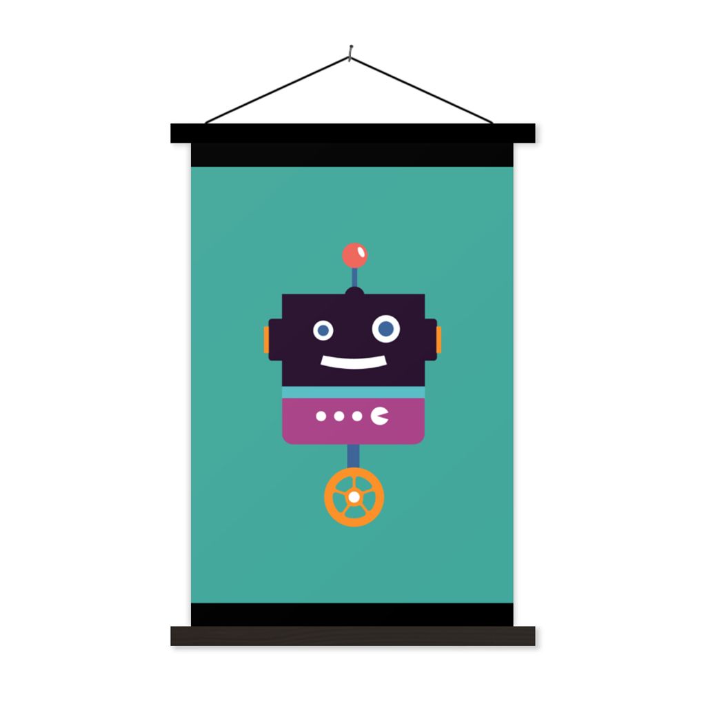 MuchoWow Textilposter Roboter - Rad - Lila - Grün - Jungen - Kinder 40x53 cm mit schwarzem Rahmen - Abbildung