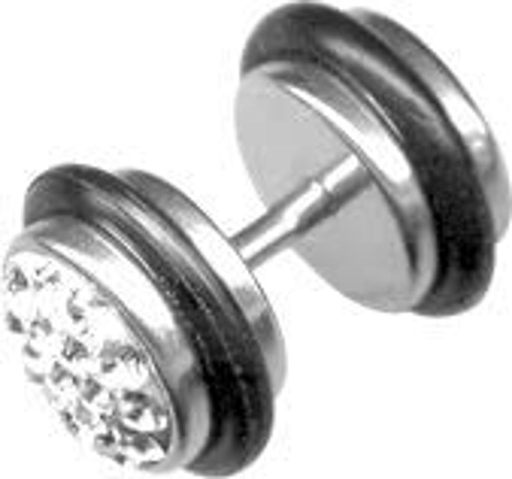 Ohrstecker Ear Fake Plug Stahl Silberfarbe Gummiring mit Kristallen Steine 8mm - Weiss