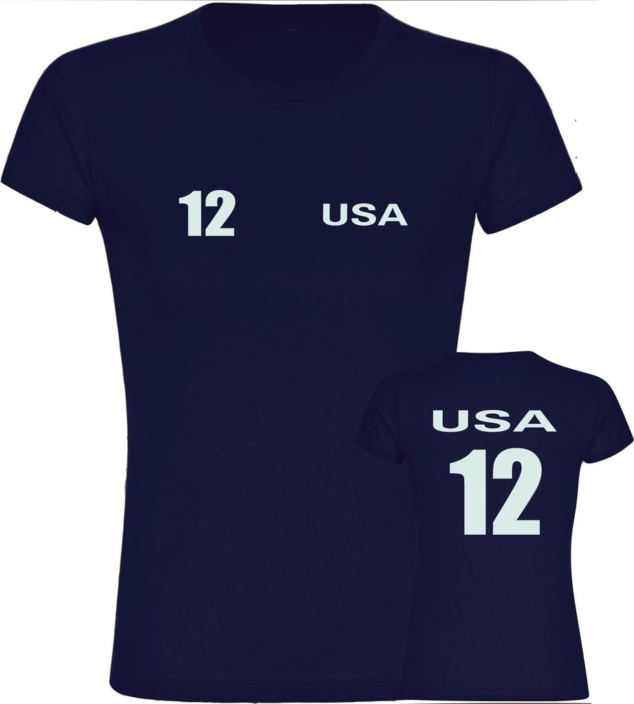 multifanshop Damen T-Shirt - USA - Trikot Nummer 12, navi, Produktbild 
