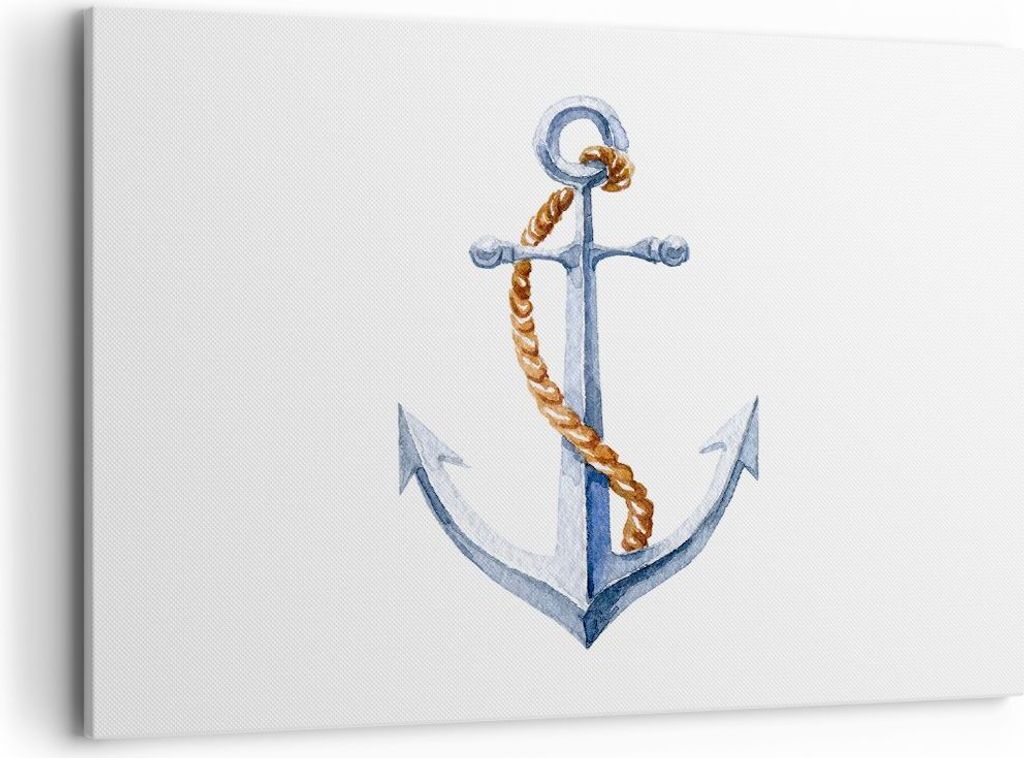 Bild auf Leinwand - Leinwandbild - Anker Seil Segeln Meer - 100x70cm - Wand Bild - Wanddeko - Leinwanddruck - Bilder - Kunstdruck - Wanddekoration ...