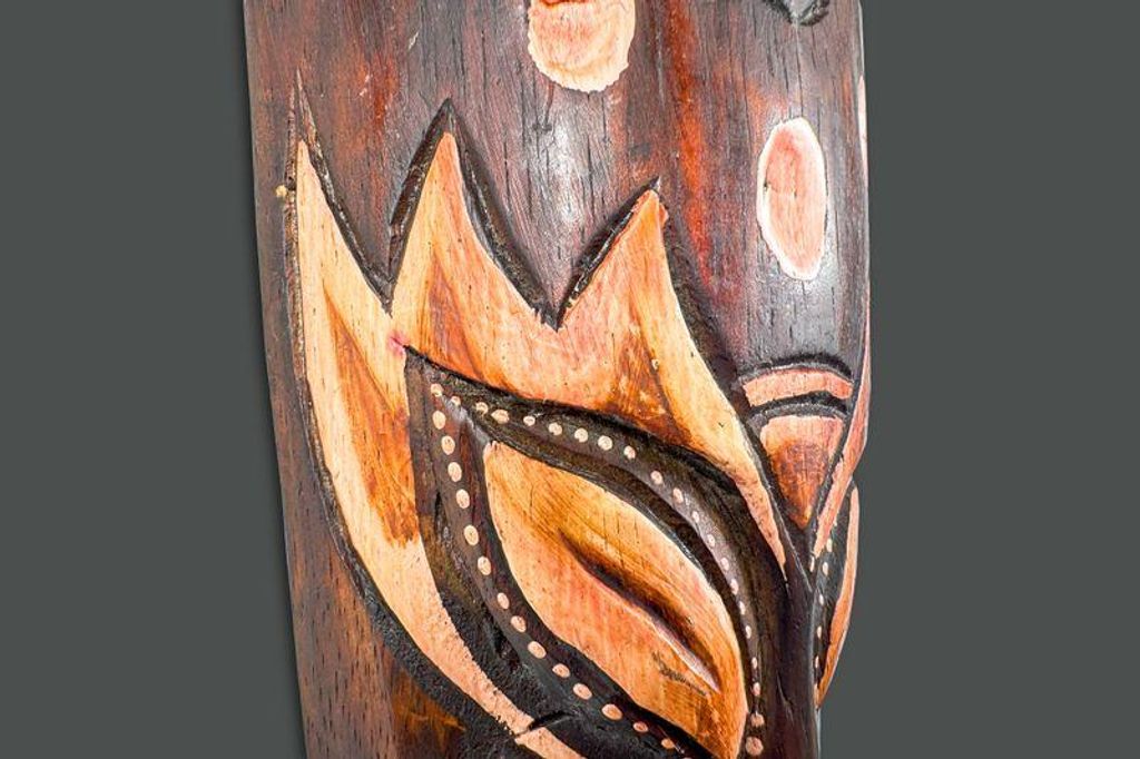 Maske bemalt 30 cm, Holz-Maske aus Bali, Wandmaske Schildkröte