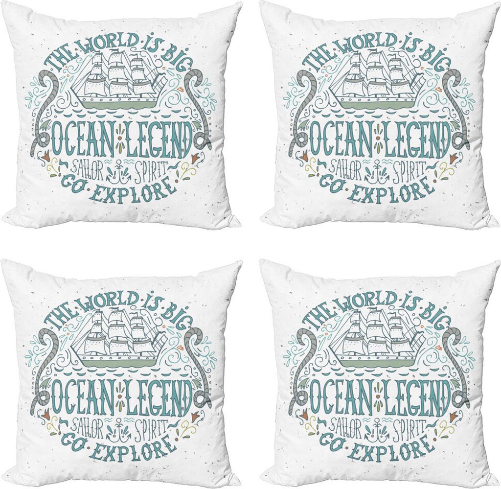 ABAKUHAUS Erkunden Kissenbezug Set (4 Stück), Vintage Seeentwurf, Moderner Doppelseitiger Digitaldruck, 60 cm x 60 cm, Mehrfarbig