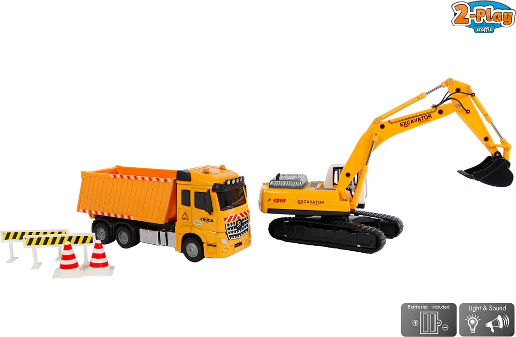 Set de chantier pour enfant : camion benne 17cm et pelleteuse 22cm