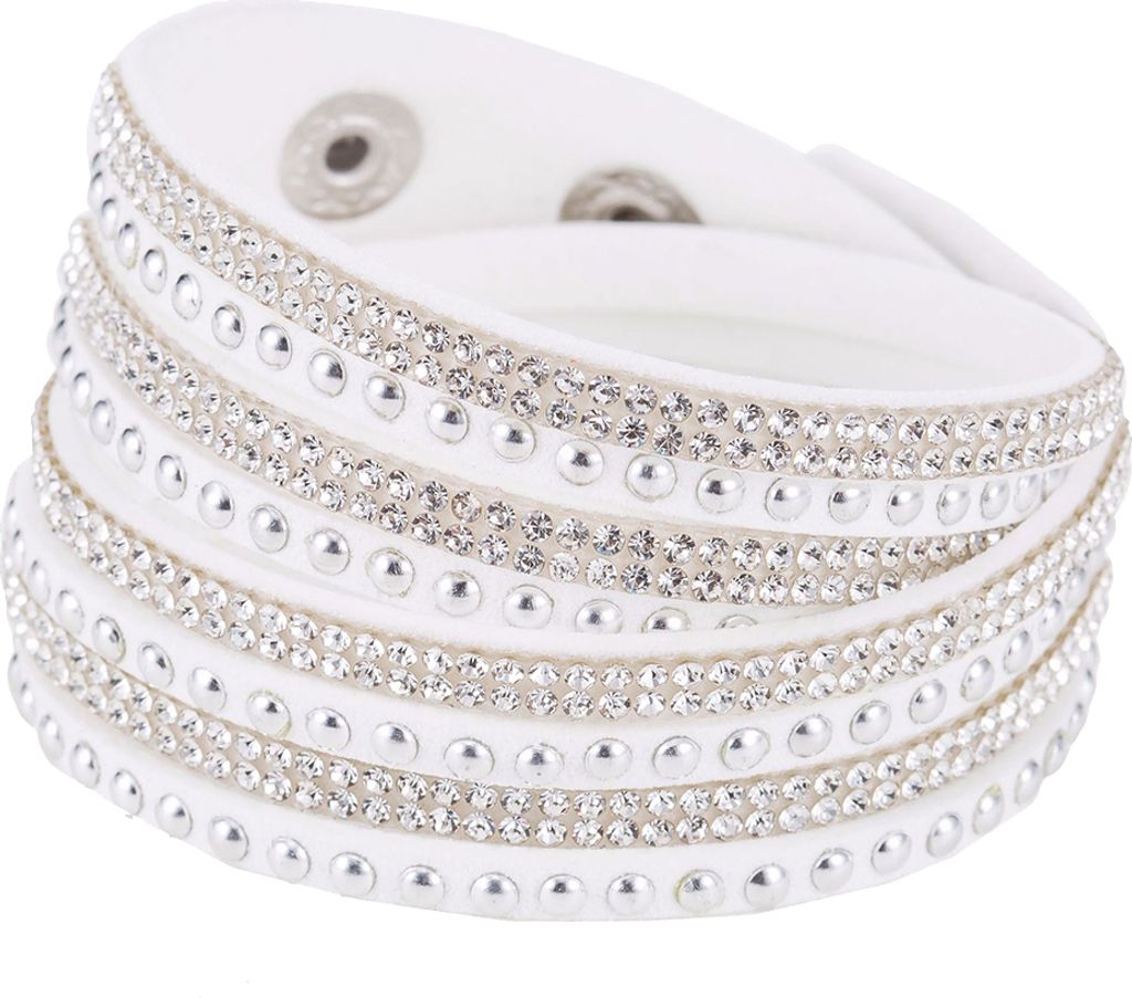 Damen-Armband aus Kunstleder, glänzend, mit Hot-Fix-Strasssteinen, zum Selbermachen, mehrschichtiges Armband, Geschenk-Weiß