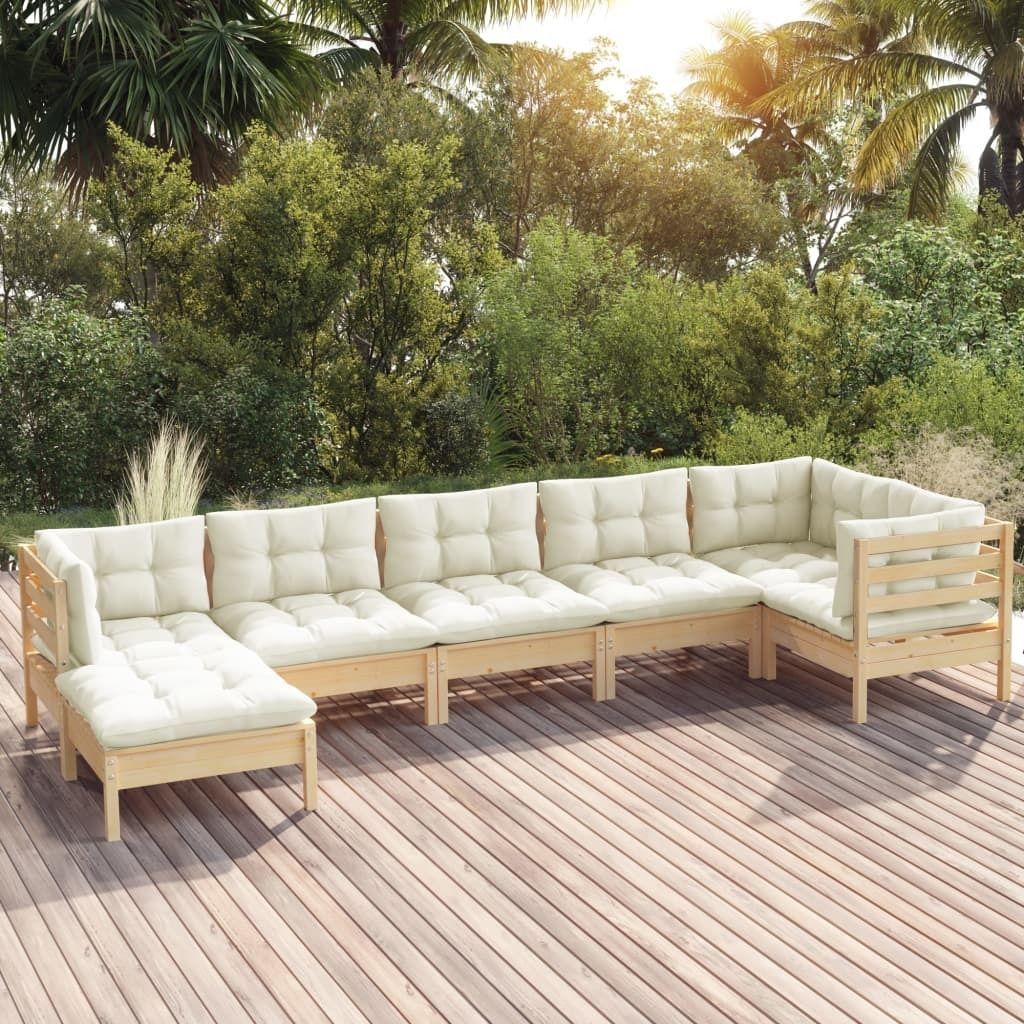 Maison Exclusive - 7-tlg. Garten-Lounge-Set mit Creme Kissen Massivholz Kiefer