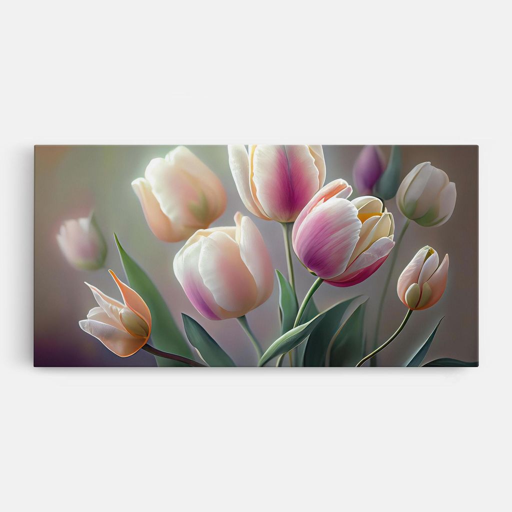 ARTHUB Leinwandbild 40x80 cm, Pretty Tulips | Wohnzimmerdekoration, Hängende Bilder, Wanddekoration, Heimdekoration, Blumen, Tulpen