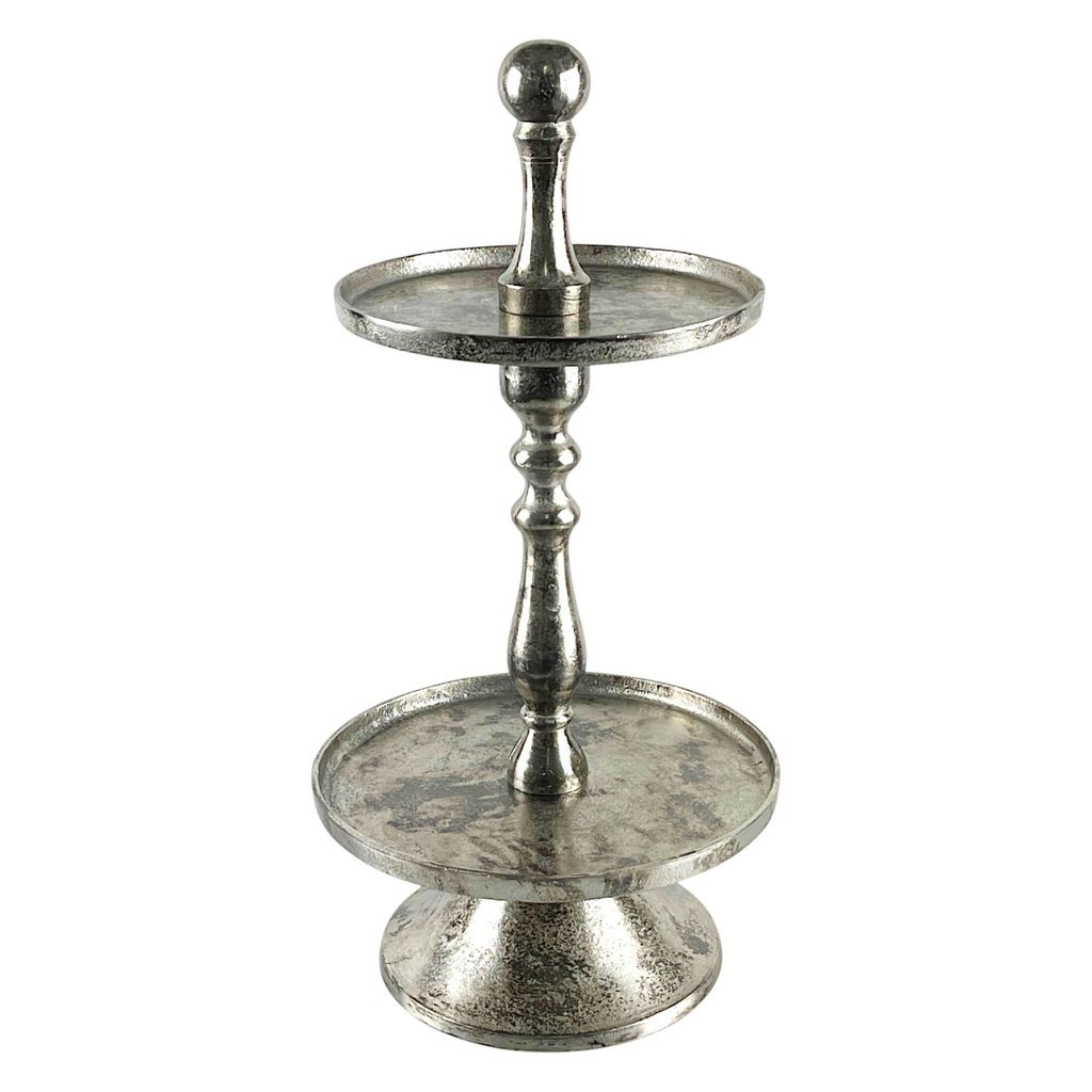 Countryfield Etagere 2-stöckig hochwertig Aluminium versilbert Antikoptik 30x60cm