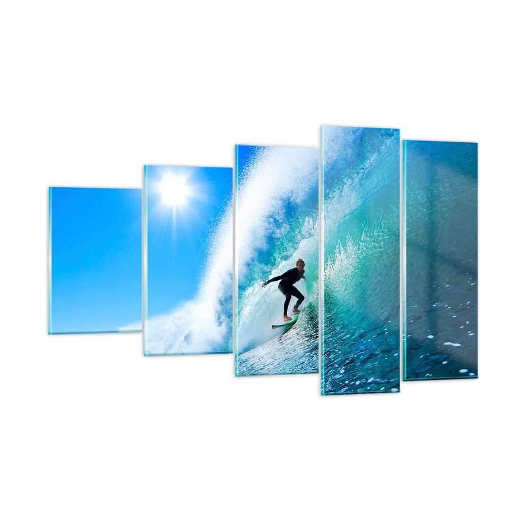 Bilder auf glas - Windsurfing strand ozean spaß - 100x60cm - Glasbilder - Wandbilder - Kunstdruck - zum Aufhängen bereit - Wanddekoration aus Gla...