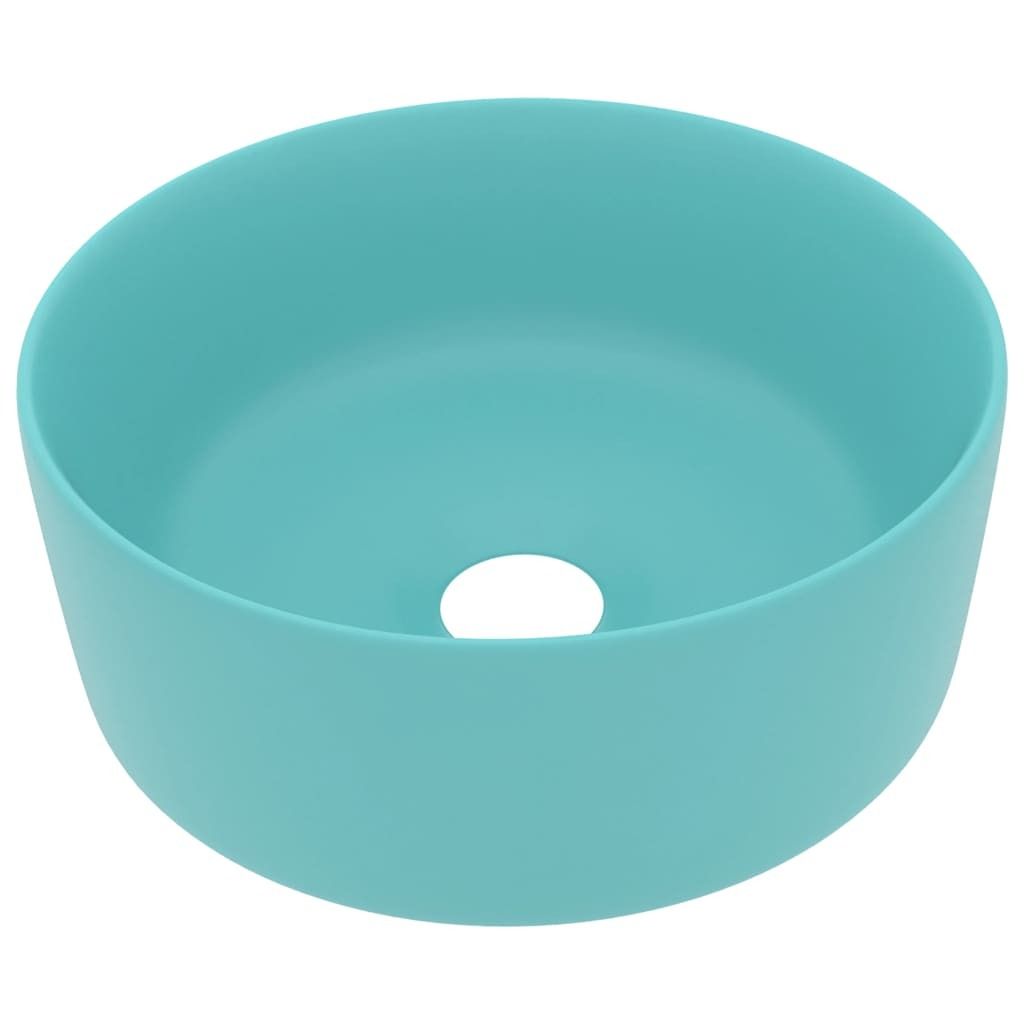 vidaXL s Waschbecken Rund Matt Hellgrün 40x15 cm Keramik