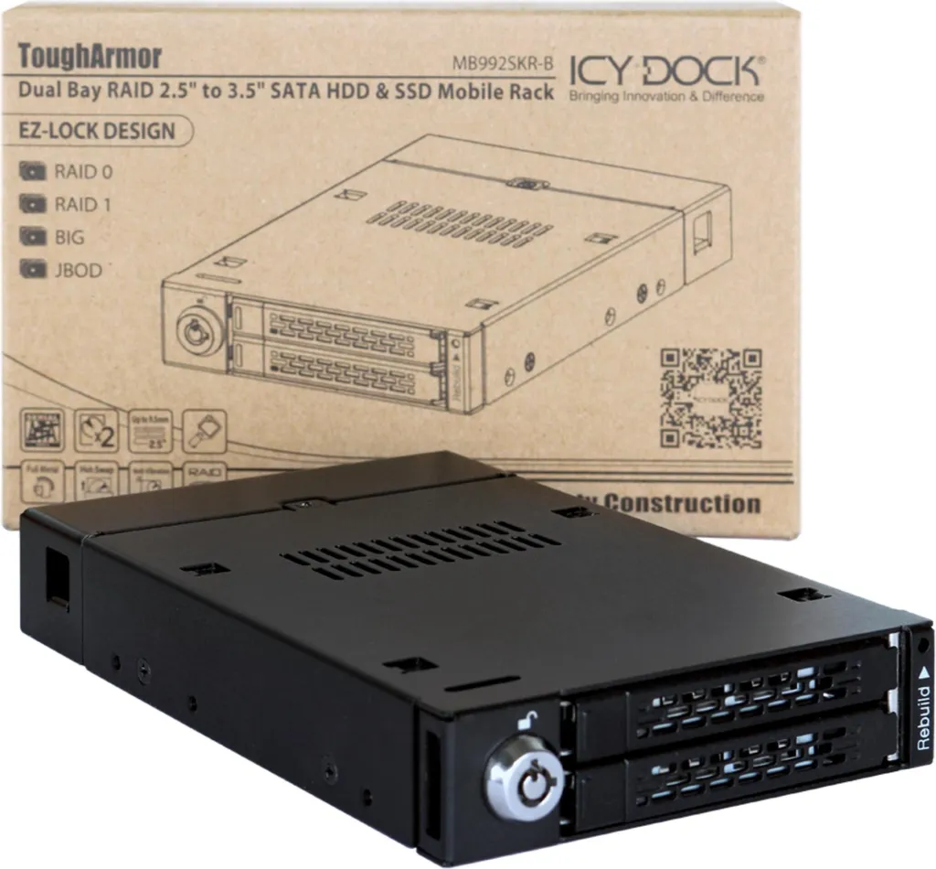 Icy Dock MB992SKR-B Rack Mobile 2,5 SATA HDD/SSD Raid 1 pour Baie 3,5 - 2