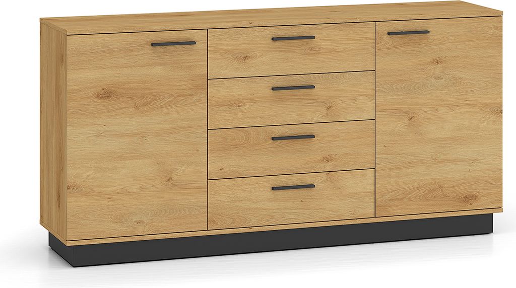 Buffet Ysia mit 4 Schubladen und 2 Türen, Holzoptik und Schwarz, 170cm