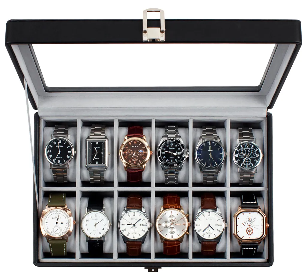 Coffret de rangement montres avec couvercle en verre et velours