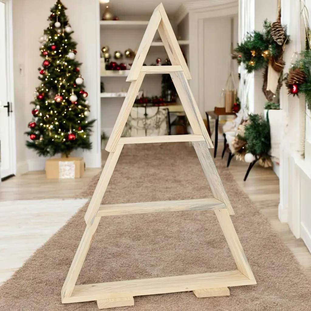 Sapin de Noël gain de place en bois avec tablettes pour petits objets - 9