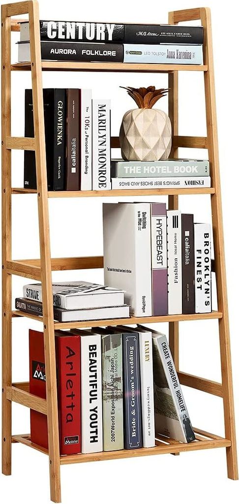 4 Etagen Leiterregal aus Bambus, Standregal, Blumenregal, Pflantzenregal, Bücherregal für Balkon & Arbeitszimmer&Wohnzimmer, 48x32x115cm (Natur)