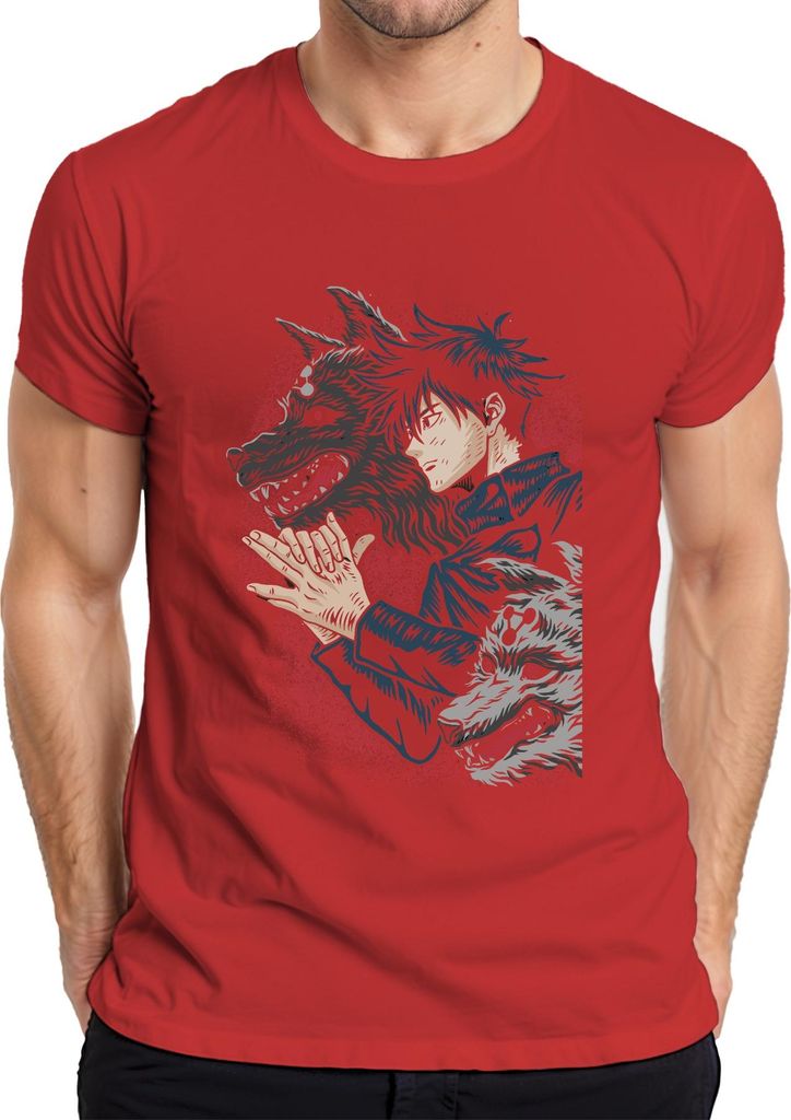Wolfsbeschwörer Anime Shikigami Dämonenwolf düster Geschenk Herren T-Shirt, Rot, L