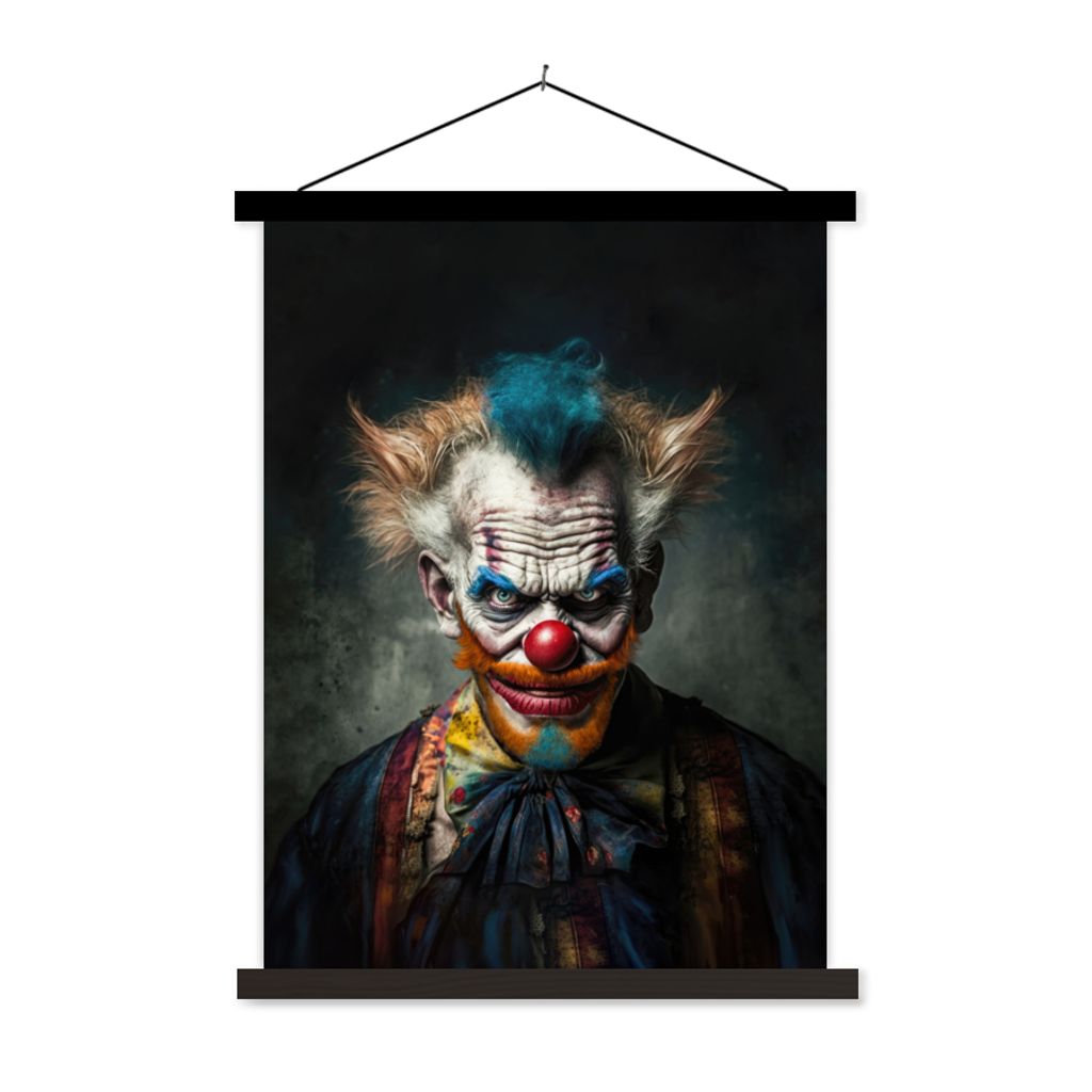 MuchoWow Textilposter Clown - Porträt - Make-up - Clownsnase - Kleidung 60x80 cm mit schwarzem Rahmen - Plakathalter