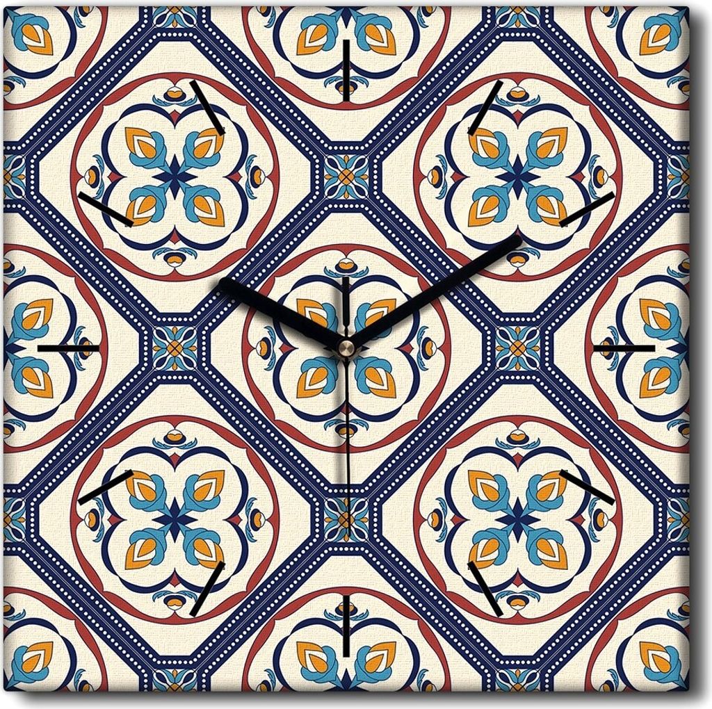 Coloray Uhr auf Leinwand 30x30 cm Wand Uhr Dekoration Wohnzimmer Segeltuch schwarze Hände -Modegeometrie.