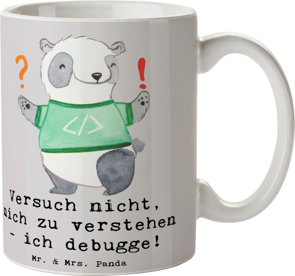 Mr. & Mrs. Panda Becher Softwareentwickler Debugging - Grau Pastell - Geschenk, Tasse, Programmierer, Kaffeebecher, Softwareentwicklung, Berufsgest...