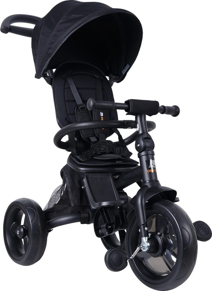 DERYAN Explorer Luxe Dreirad - Zusammenklappbar mit Korb - Schwarz