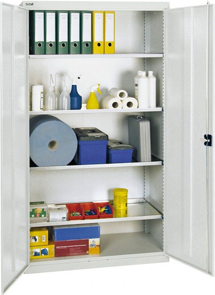 Werkzeugschrank mit 2 Türen | HxBxT 180x100x50cm | 4 verzinkte Fachböden | Lichtgrau/Lichtgrau