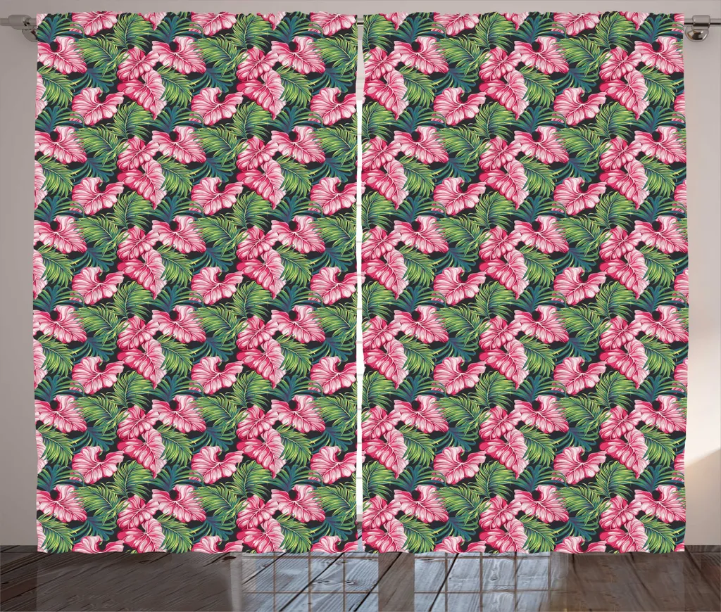 Rideau Monstera Imprimé Aloha 280x225 cm avec Boucles et Crochets Inclus