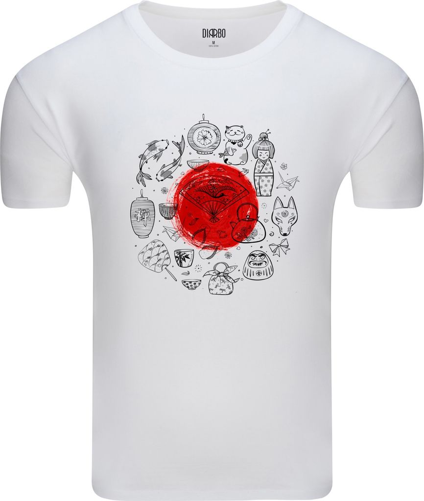 Diarbo Herren T-Shirt mit Japanisches Druck Elemente Japans Weiß Gr.L