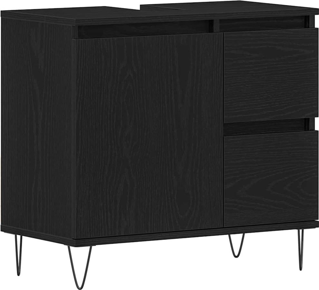 Waschbeckenschrank mit Tür Schwarz Eichen-Optik 65 x 33 x 60 cm