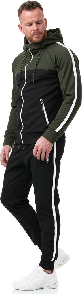 Herren Jogginganzug Freizeitanzug Sportlich 3750 Schwarz/Oliv XXL