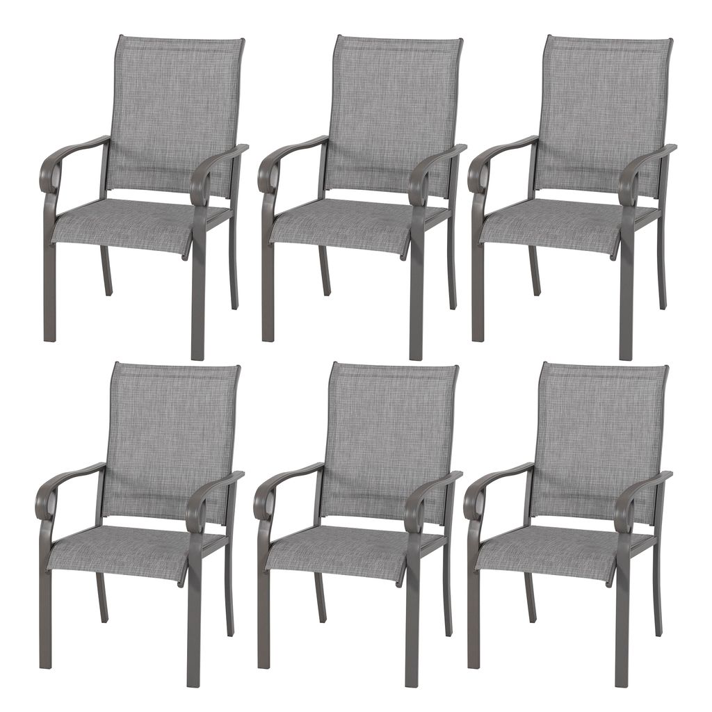 Avestar Gartenstühle 6er Set aus Textilene-Gewebe und pulverbeschichtetem Eisen, Balkonstuhl, Hellgrau