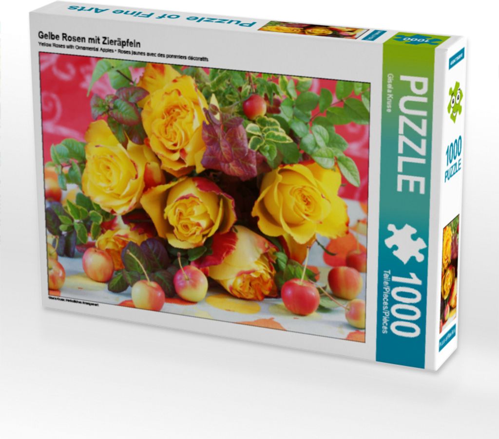 CALVENDO Puzzle Gelbe Rosen mit Zieräpfeln | 1000 Teile Lege-Größe 64x48cm Foto-Puzzle für glückliche Stunden