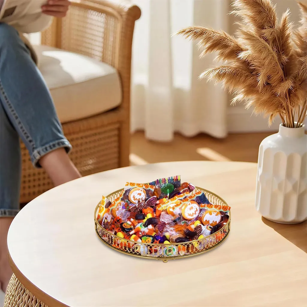 Plateau doré avec miroir design luxueux - Support robuste de 1,5 kg