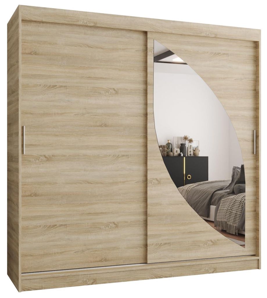 Kryspol - Kleiderschrank mit Spiegel, 200 cmx200x62cm, 2 Tür, MILO 200, Sonoma Eiche