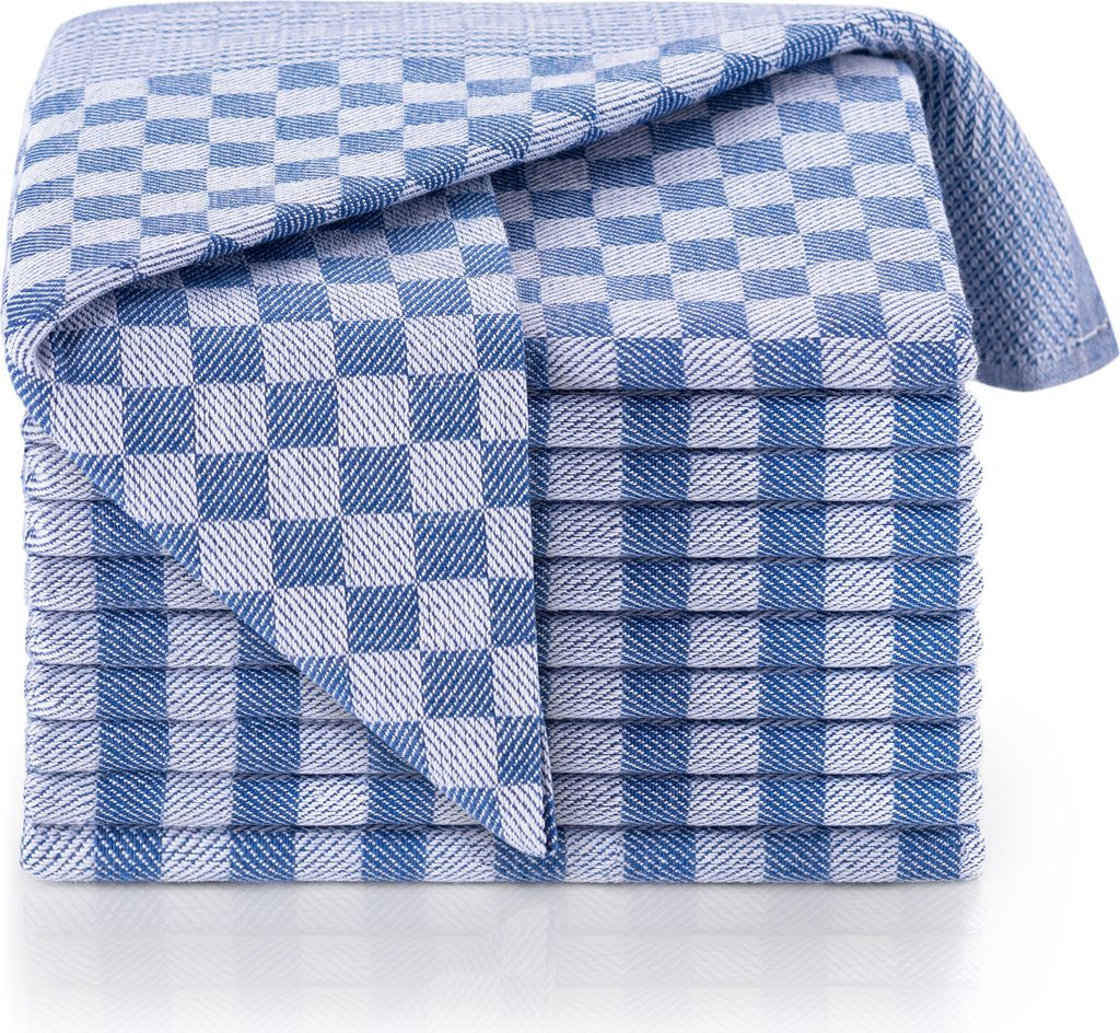Blumtal 10er Set Geschirrhandtücher - Hochwertiges Handtücher Set, 100% Baumwolle, 50x70 cm, blau kariert, , geschirrtücher Baumwolle