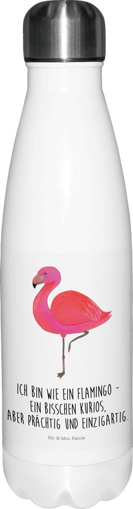 Mr. & Mrs. Panda Trinkflasche Flamingo Classic - Weiß - Geschenk, metallflasche, thermosflaschen, Prächtig, thermobehälter, Spruch, Rosa, Tochte...