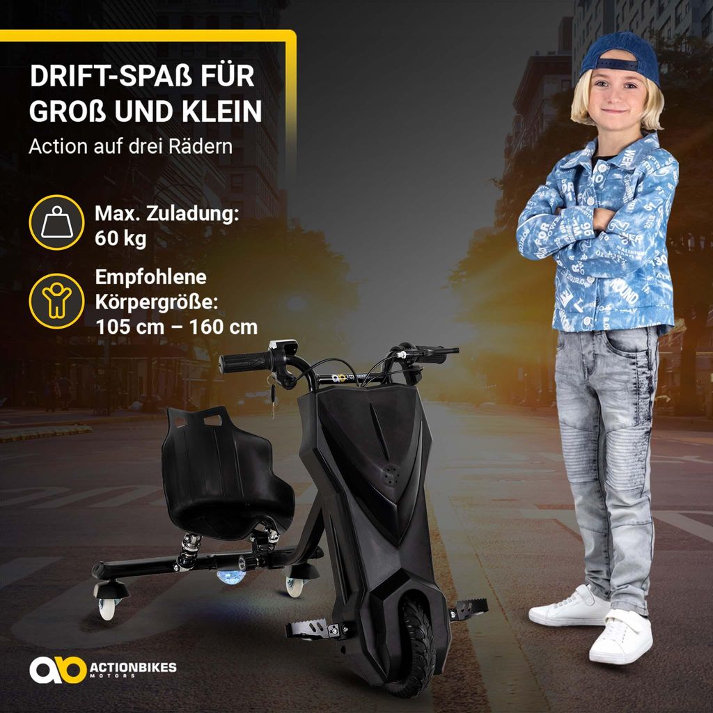 Drift Cart Für Kinder Ab 6 Jahren – 16 Zoll Vorderrad, Verstellbarer Sitz, Hinterräder Mit Licht, Tragkraft 100 Kg
