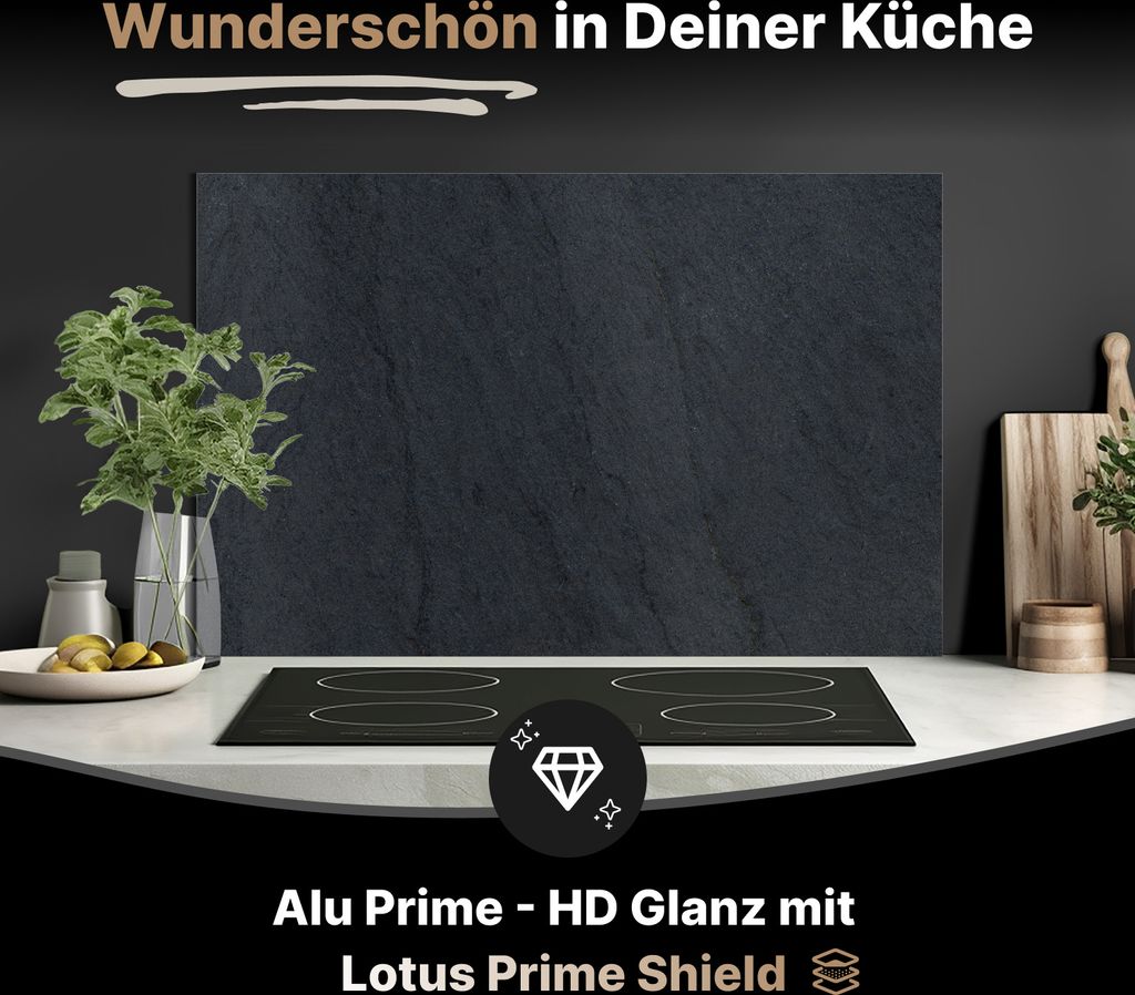 Spritzschutz Küchenrückwand aus Aluminiumverbund Glanz - 3mm - 100x50 cm - Dunkelgrauer Schiefer