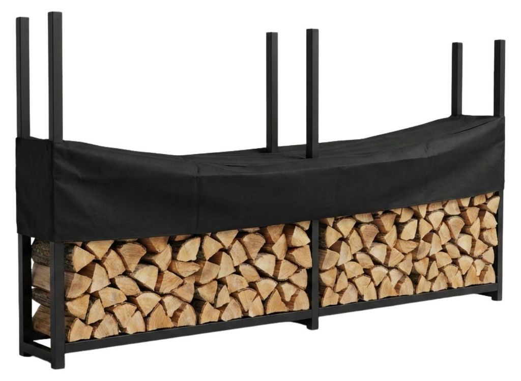 Coemo Brennholz Regal Hans Kaminholzregal mit Abdeckplane Metall 2 Segmente 25 x 223 x 115 cm
